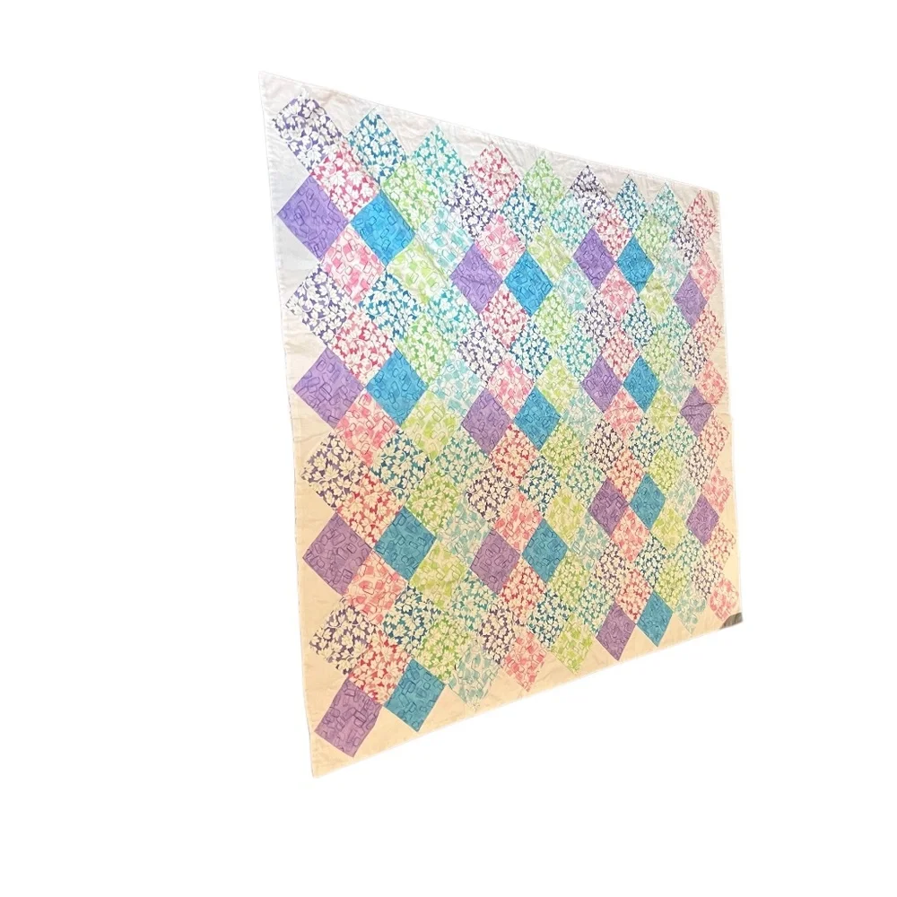 Handmade Patchwork Diamond Reversible Winter Joy, Cotton Quilt, NEW‎